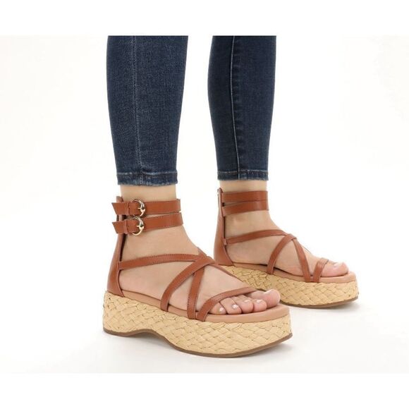 Sam & Libby Women's Iridessa Gladiator Espadrille Flatform tan Sandal 9 - Picture 1 of 7
